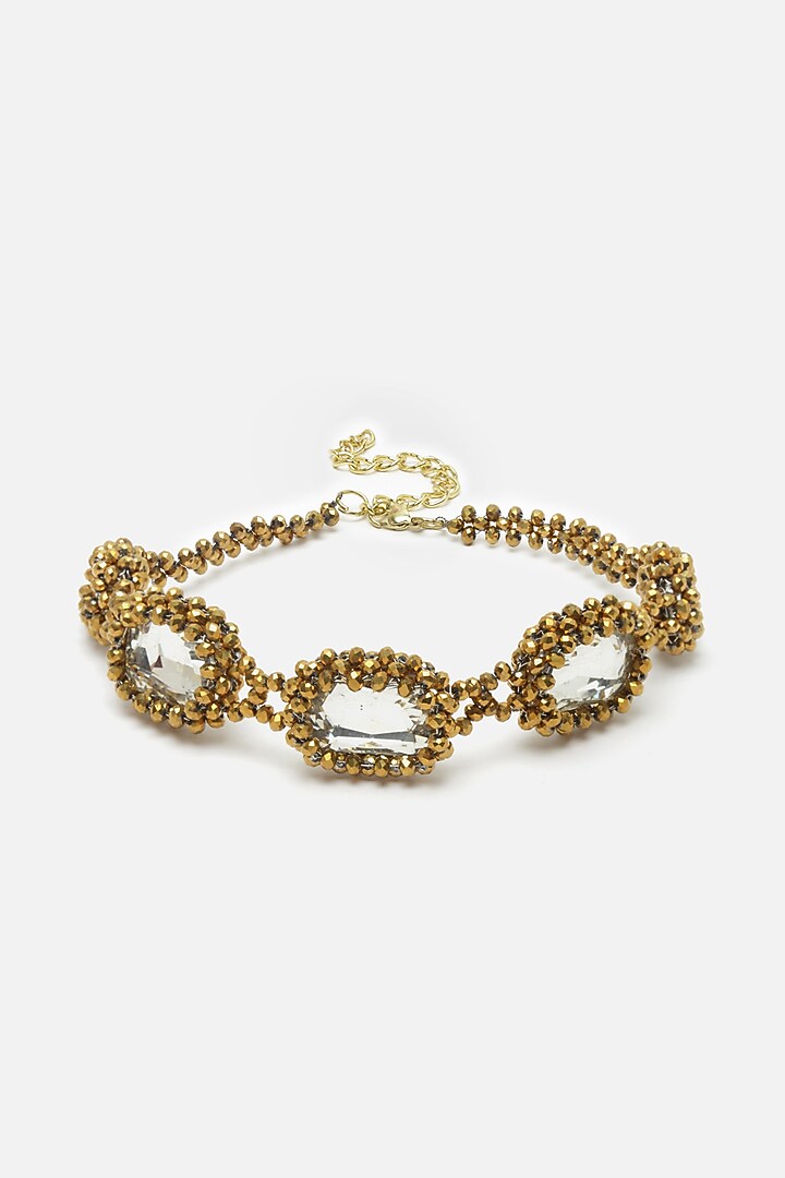 Gold Beaded & Crystal Choker Necklace by Bijoux By Priya Chandna at Pernia's Pop Up Shop