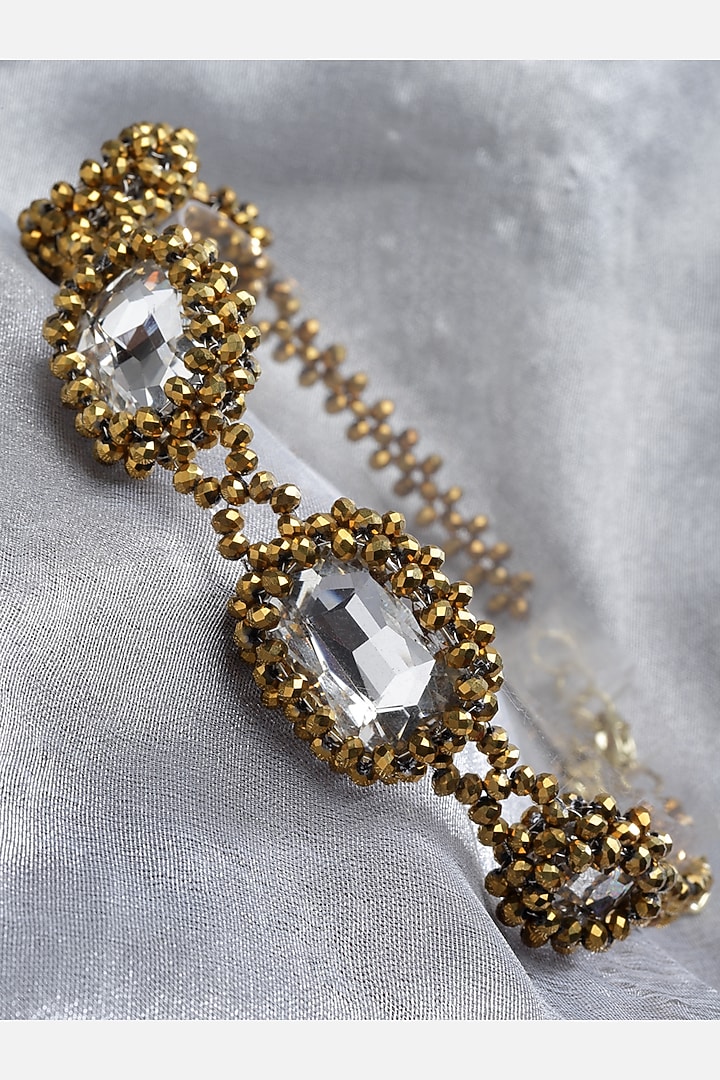 Gold Beaded & Crystal Choker Necklace by Bijoux By Priya Chandna at Pernia's Pop Up Shop