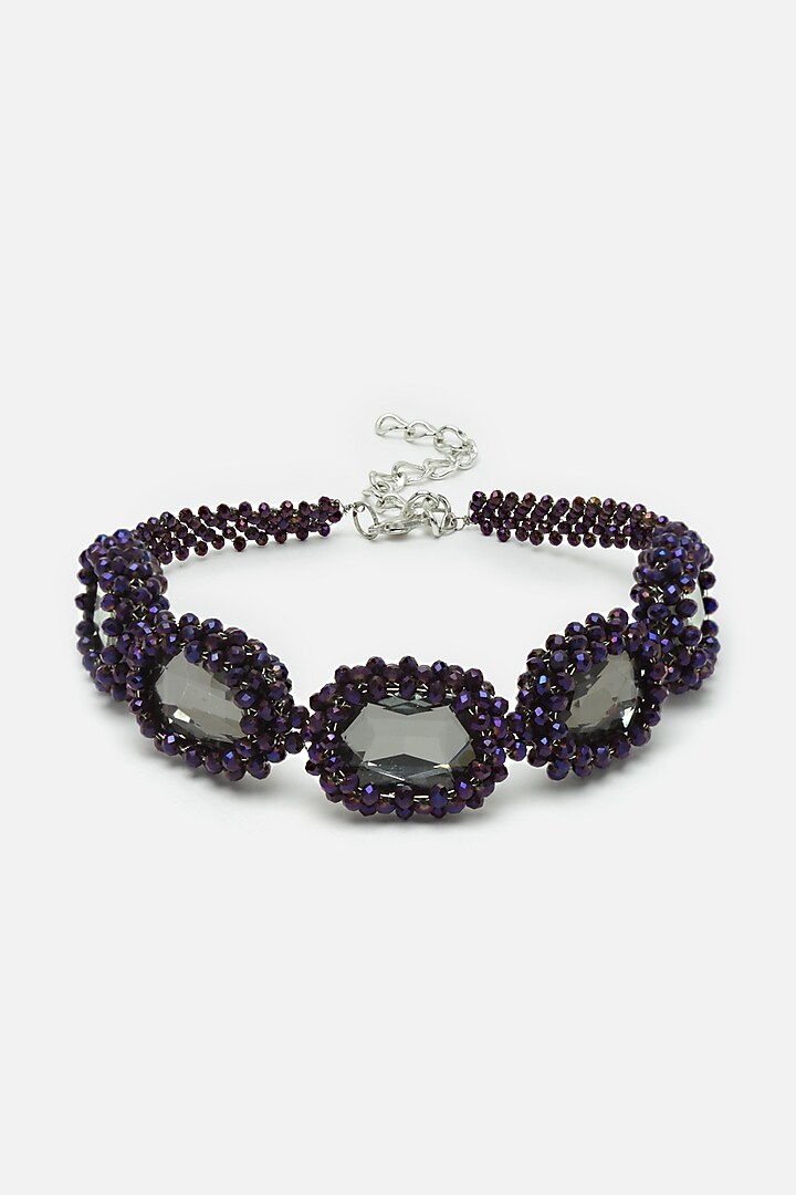 Purple Beaded & Crystal Choker Necklace by Bijoux By Priya Chandna at Pernia's Pop Up Shop