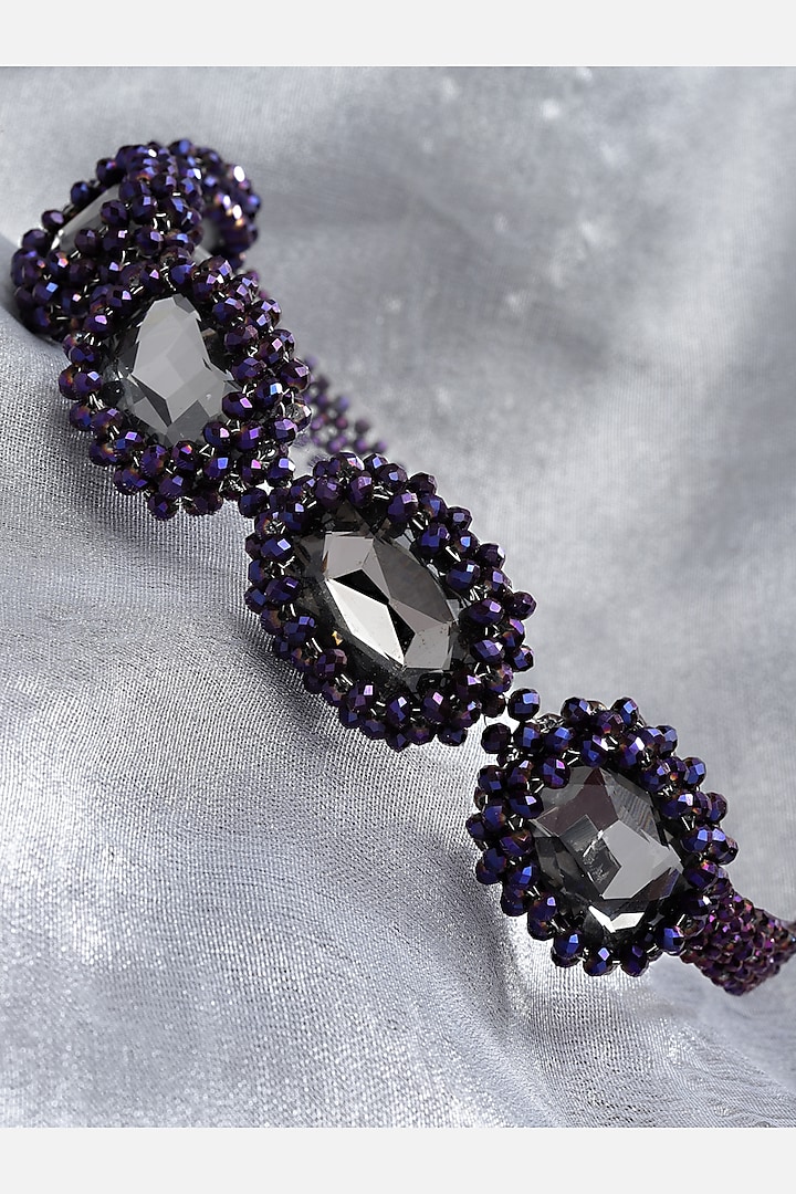Purple Beaded & Crystal Choker Necklace by Bijoux By Priya Chandna at Pernia's Pop Up Shop