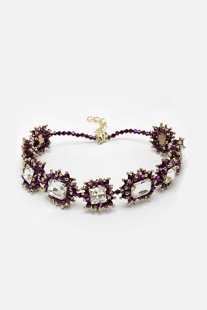 Purple Beaded & Crystal Choker Necklace by Bijoux By Priya Chandna at Pernia's Pop Up Shop