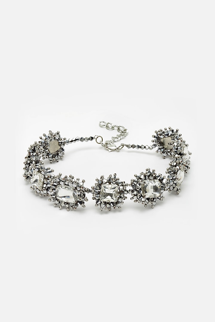 Silver Beaded & Crystal Choker Necklace by Bijoux By Priya Chandna at Pernia's Pop Up Shop