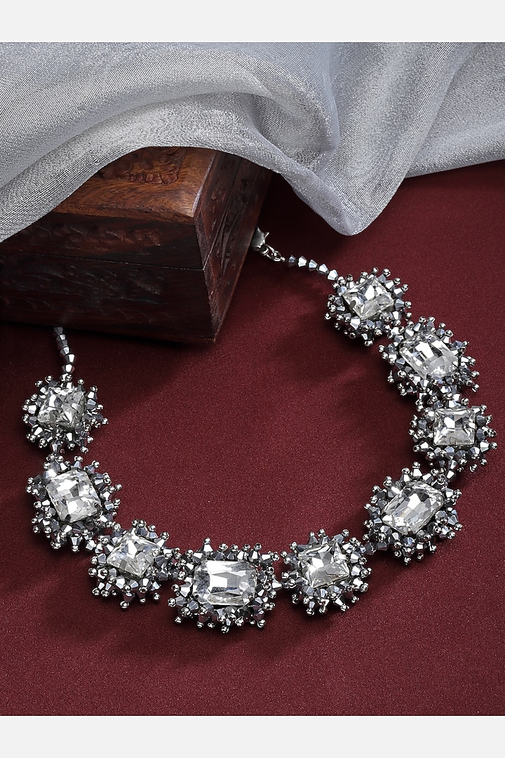 Silver Beaded & Crystal Choker Necklace by Bijoux By Priya Chandna at Pernia's Pop Up Shop