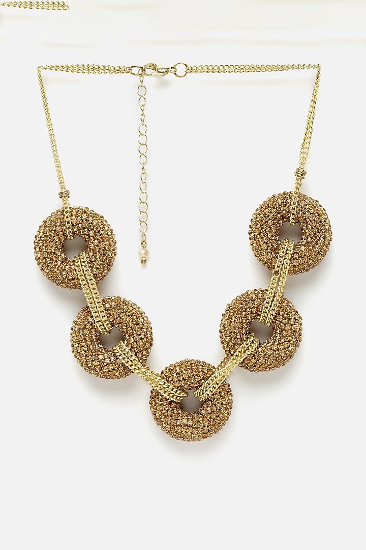 Gold Finish Crystal Donut Necklace by Bijoux By Priya Chandna at Pernia's Pop Up Shop