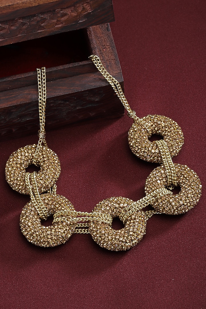 Gold Finish Crystal Donut Necklace by Bijoux By Priya Chandna at Pernia's Pop Up Shop