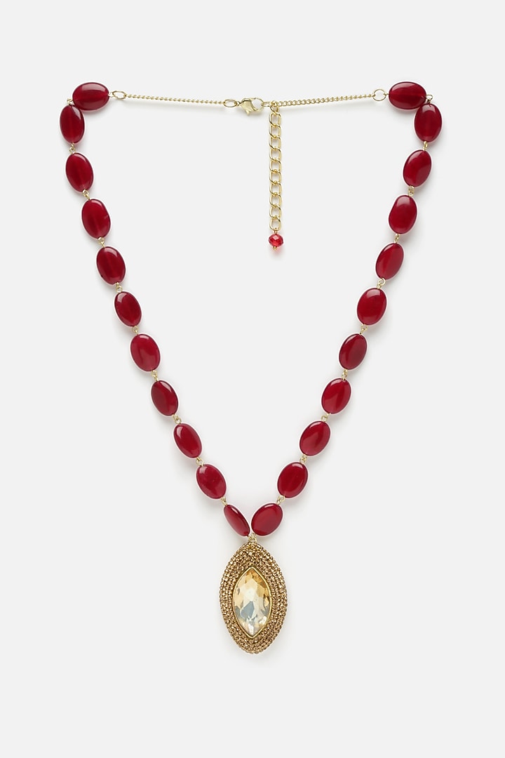 Gold & Red Semi-Precious Stone Pendant Necklace by Bijoux By Priya Chandna at Pernia's Pop Up Shop