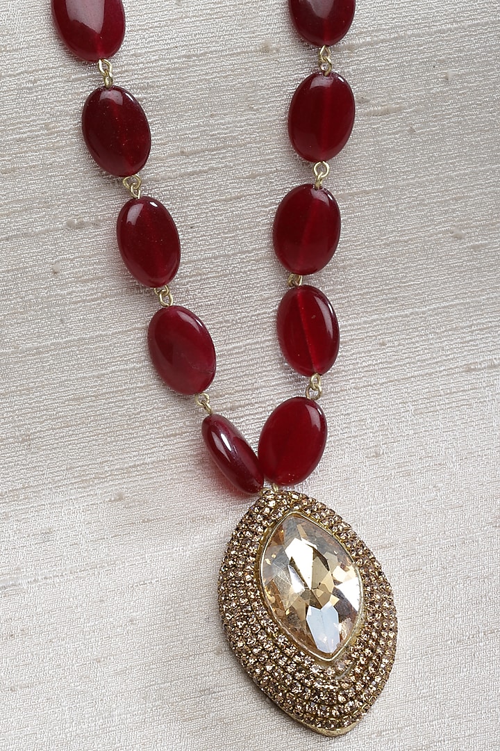 Gold & Red Semi-Precious Stone Pendant Necklace by Bijoux By Priya Chandna at Pernia's Pop Up Shop