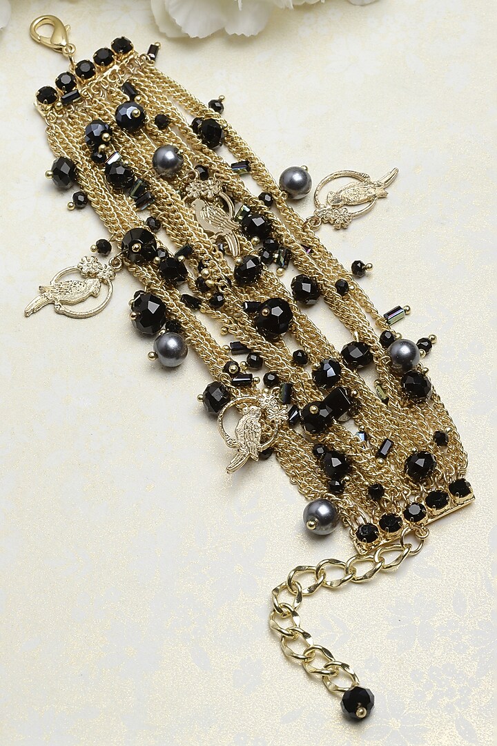 Gold Finish Glass Beaded Bracelet by Bijoux By Priya Chandna at Pernia's Pop Up Shop