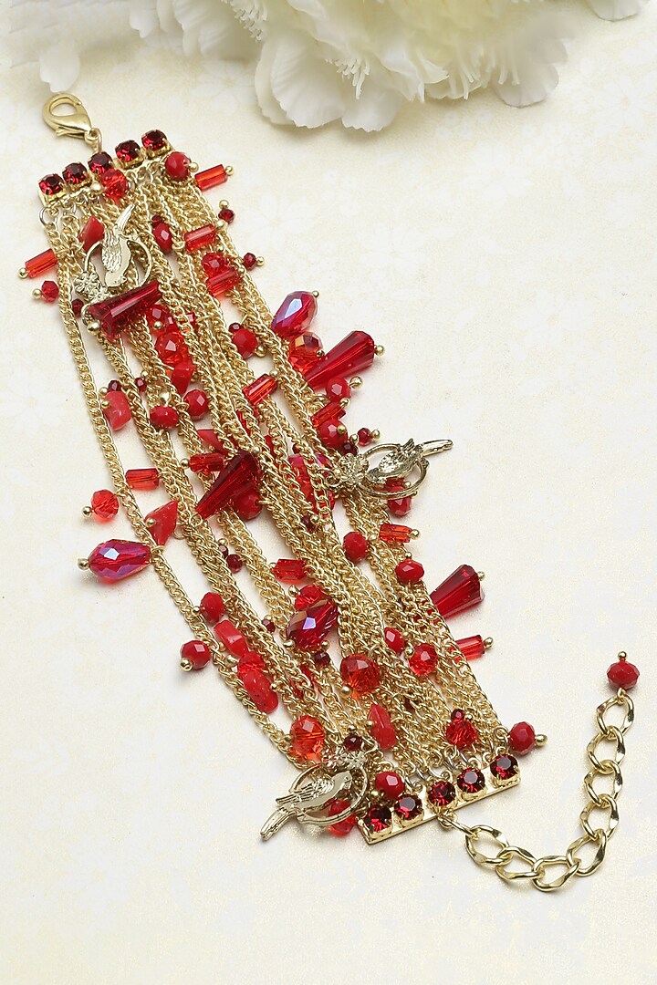 Gold Finish Glass Beaded Bracelet by Bijoux By Priya Chandna at Pernia's Pop Up Shop