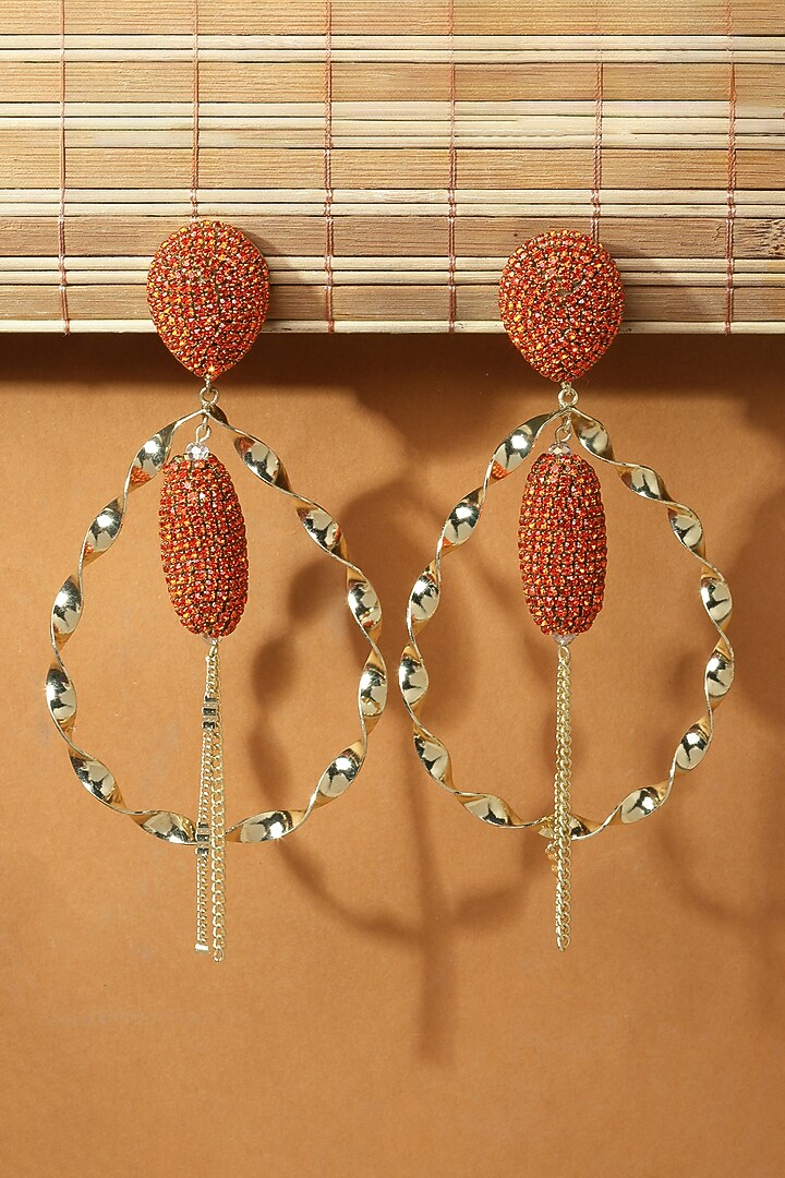 Gold Finish Crystal Dangler Earrings by Bijoux By Priya Chandna at Pernia's Pop Up Shop