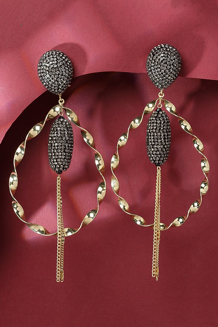 Gold Finish Crystal Dangler Earrings by Bijoux By Priya Chandna at Pernia's Pop Up Shop