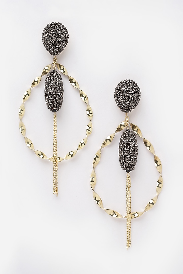 Gold Finish Crystal Dangler Earrings by Bijoux By Priya Chandna at Pernia's Pop Up Shop