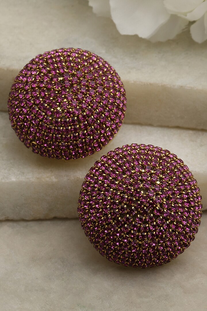 Gold Finish Crystal Stud Earrings by Bijoux By Priya Chandna at Pernia's Pop Up Shop