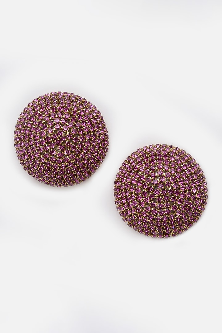 Gold Finish Crystal Stud Earrings by Bijoux By Priya Chandna at Pernia's Pop Up Shop