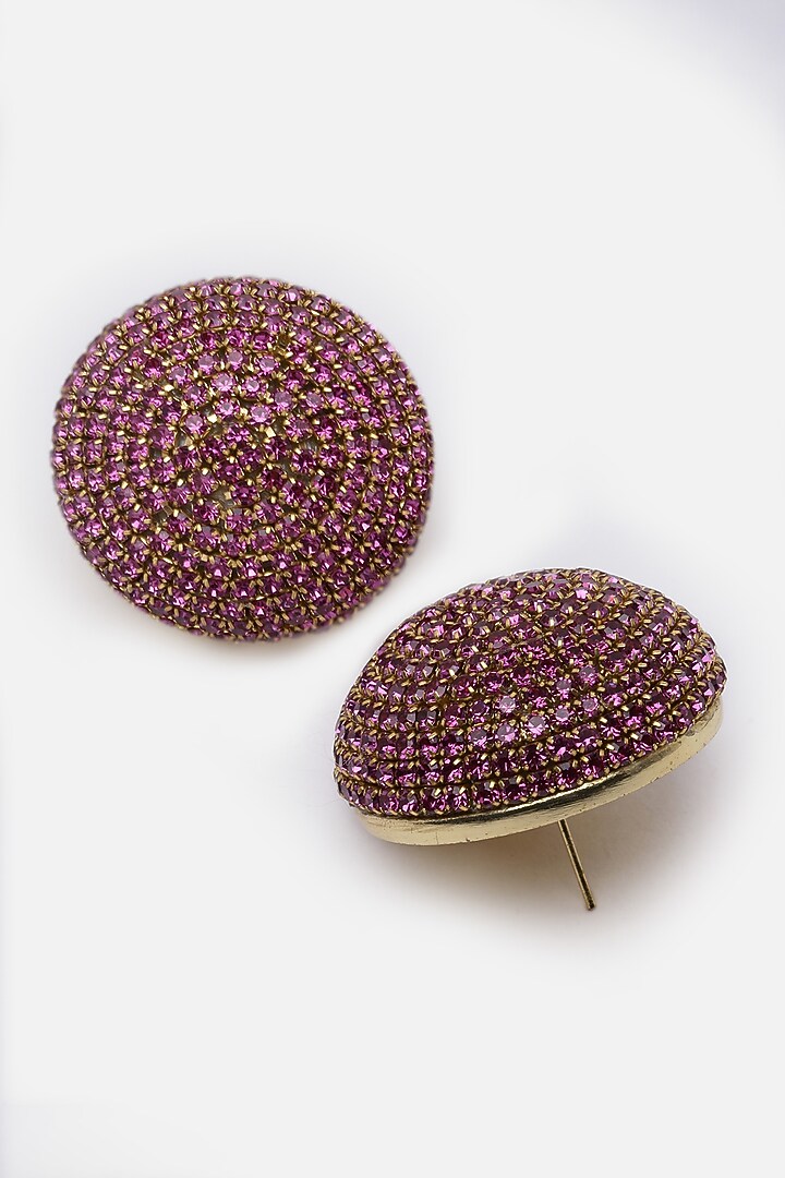 Gold Finish Crystal Stud Earrings by Bijoux By Priya Chandna at Pernia's Pop Up Shop