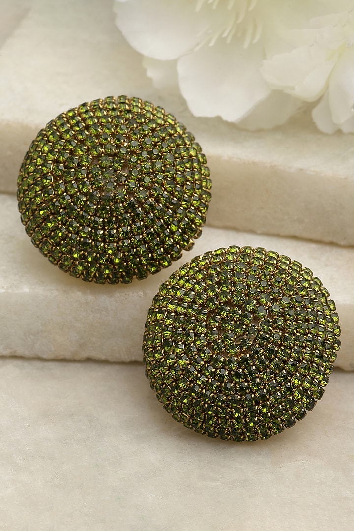 Gold Finish Crystal Stud Earrings by Bijoux By Priya Chandna at Pernia's Pop Up Shop