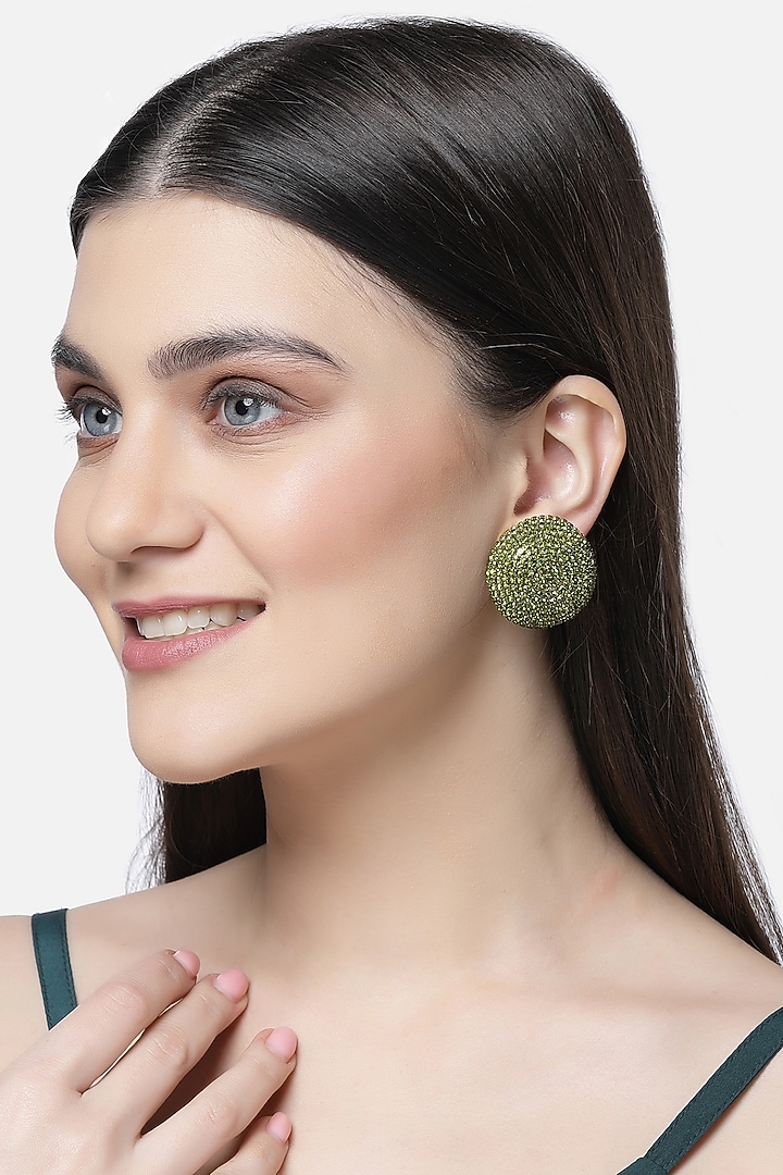 Gold Finish Crystal Stud Earrings by Bijoux By Priya Chandna at Pernia's Pop Up Shop