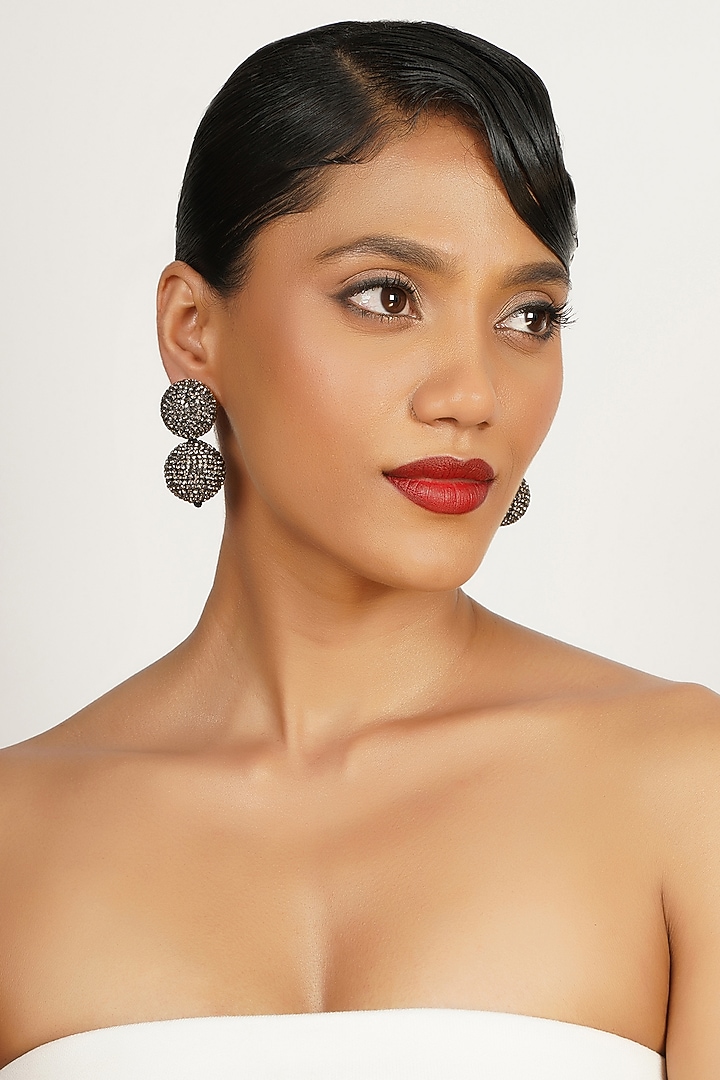 Gold Finish Crystal Dangler Earrings by Bijoux By Priya Chandna at Pernia's Pop Up Shop