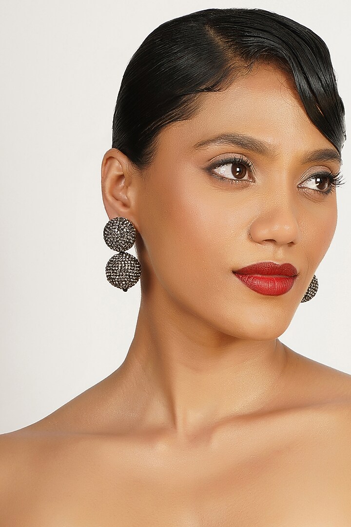 Gold Finish Crystal Dangler Earrings by Bijoux By Priya Chandna at Pernia's Pop Up Shop