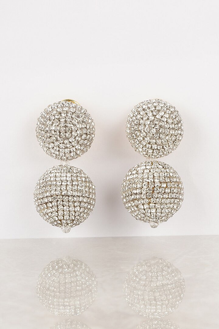 Gold Finish Crystal Dangler Earrings by Bijoux By Priya Chandna at Pernia's Pop Up Shop