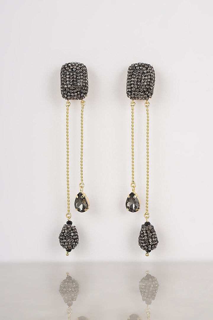 Gold Finish Crystal Dangler Earrings by Bijoux By Priya Chandna at Pernia's Pop Up Shop
