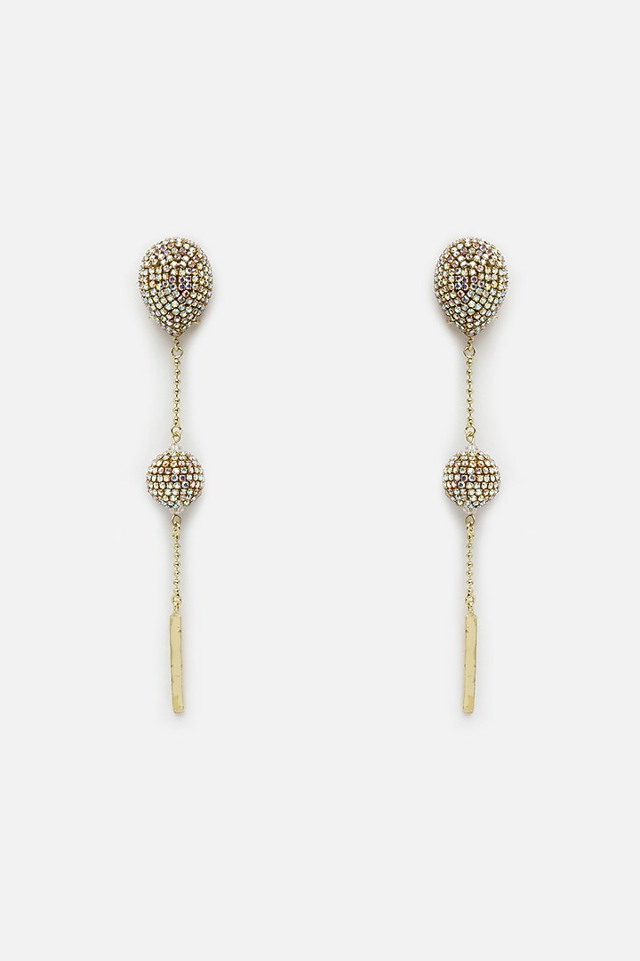 Gold Finish Crystal Dangler Earrings by Bijoux By Priya Chandna at Pernia's Pop Up Shop
