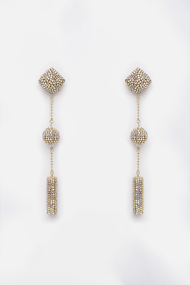 Gold Finish Crystal Dangler Earrings by Bijoux By Priya Chandna at Pernia's Pop Up Shop