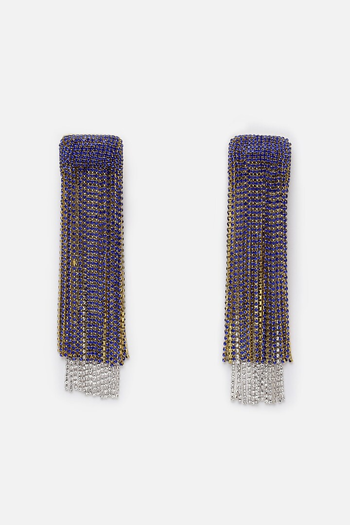Gold Finish Royal Blue Crystal Dangler Earrings by Bijoux By Priya Chandna at Pernia's Pop Up Shop
