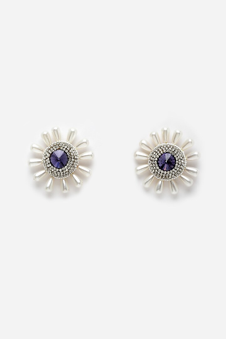 Gold Finish Amethyst Crystal & Pearl Stud Earrings by Bijoux By Priya Chandna at Pernia's Pop Up Shop