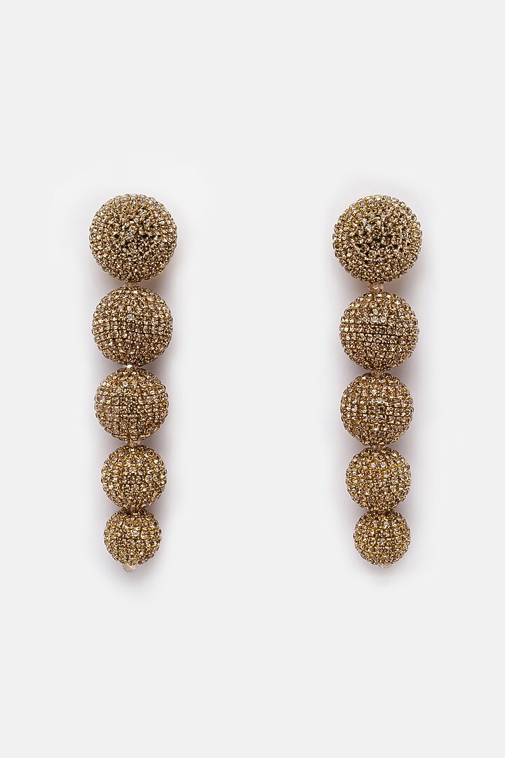 Gold Finish Crystal Dangler Earrings by Bijoux By Priya Chandna at Pernia's Pop Up Shop