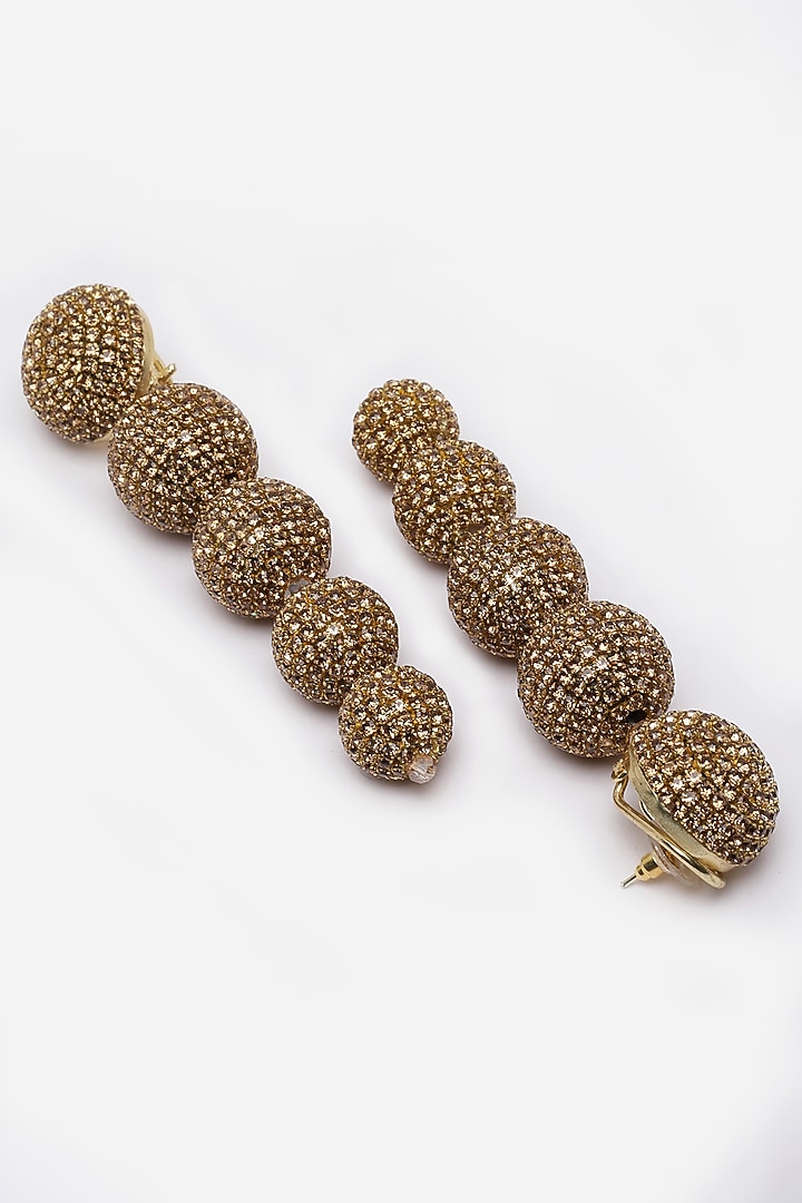 Gold Finish Crystal Dangler Earrings by Bijoux By Priya Chandna at Pernia's Pop Up Shop