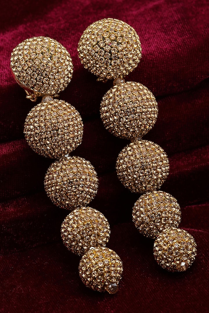 Gold Finish Crystal Dangler Earrings by Bijoux By Priya Chandna at Pernia's Pop Up Shop