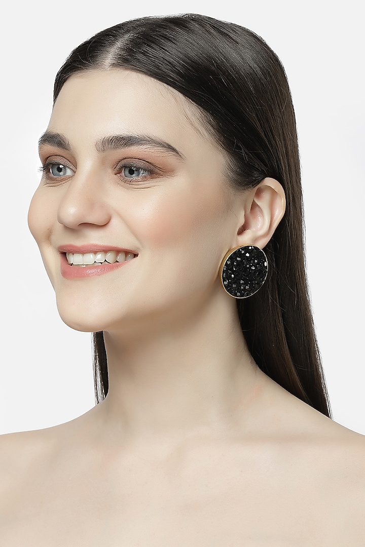 Gold Finish Crystal Stud Earrings by Bijoux By Priya Chandna at Pernia's Pop Up Shop