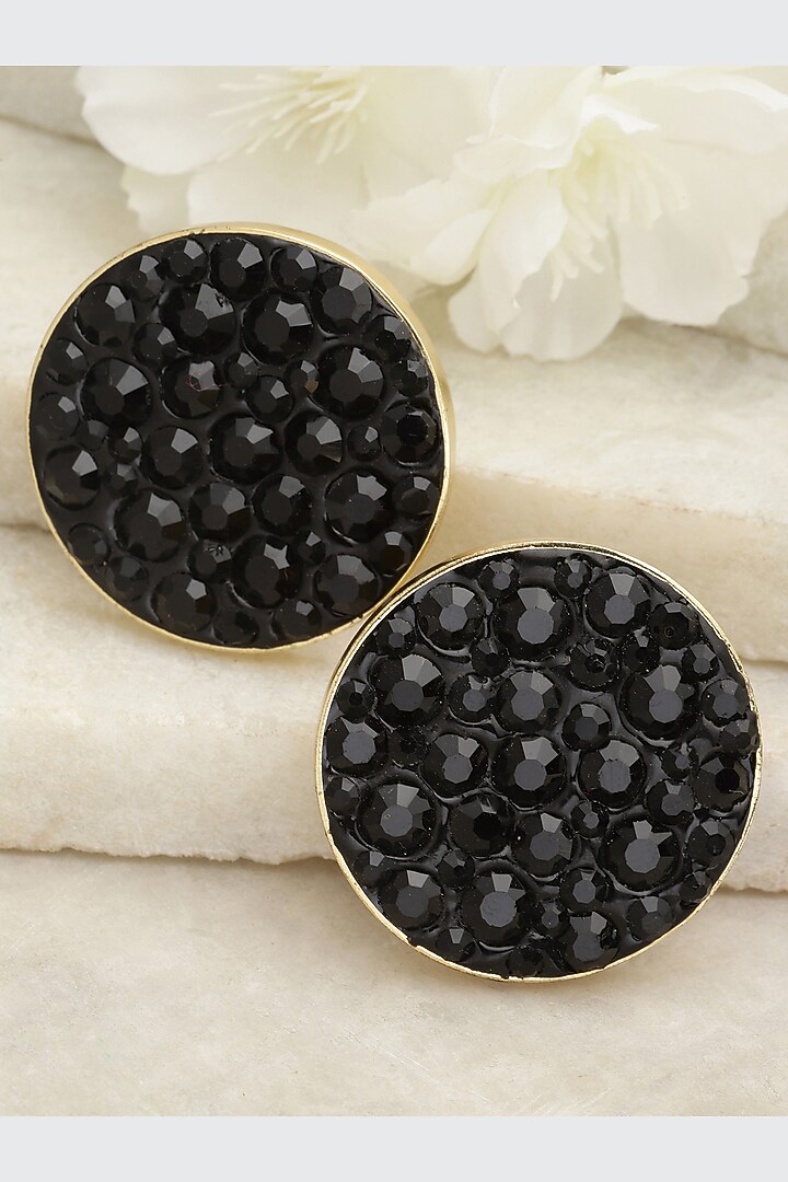Gold Finish Crystal Stud Earrings by Bijoux By Priya Chandna at Pernia's Pop Up Shop