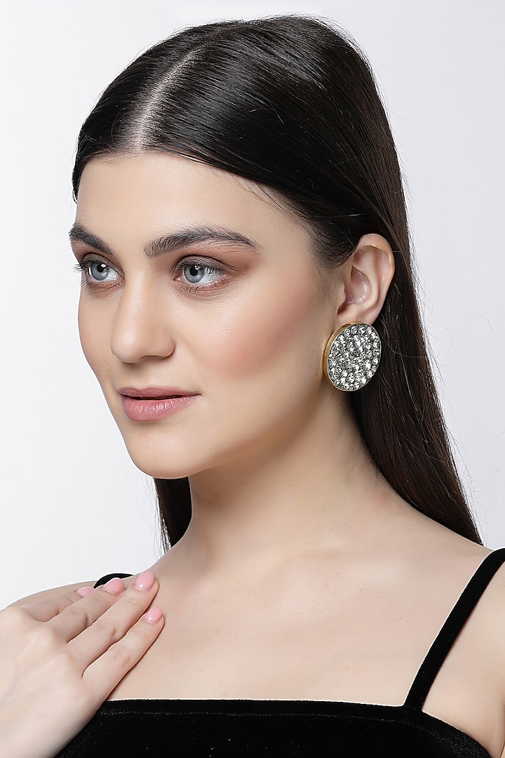 Gold Finish Crystal Stud Earrings by Bijoux By Priya Chandna at Pernia's Pop Up Shop