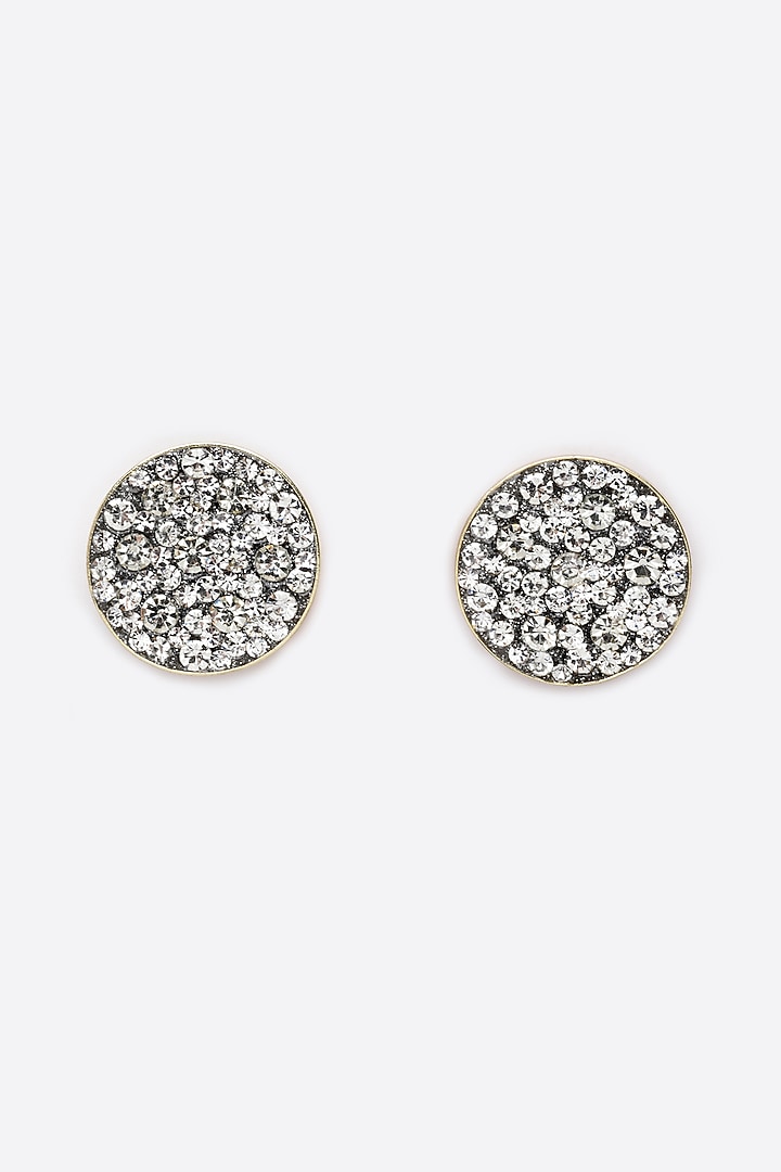 Gold Finish Crystal Stud Earrings by Bijoux By Priya Chandna at Pernia's Pop Up Shop