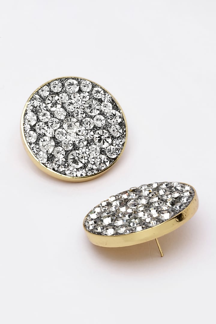 Gold Finish Crystal Stud Earrings by Bijoux By Priya Chandna at Pernia's Pop Up Shop