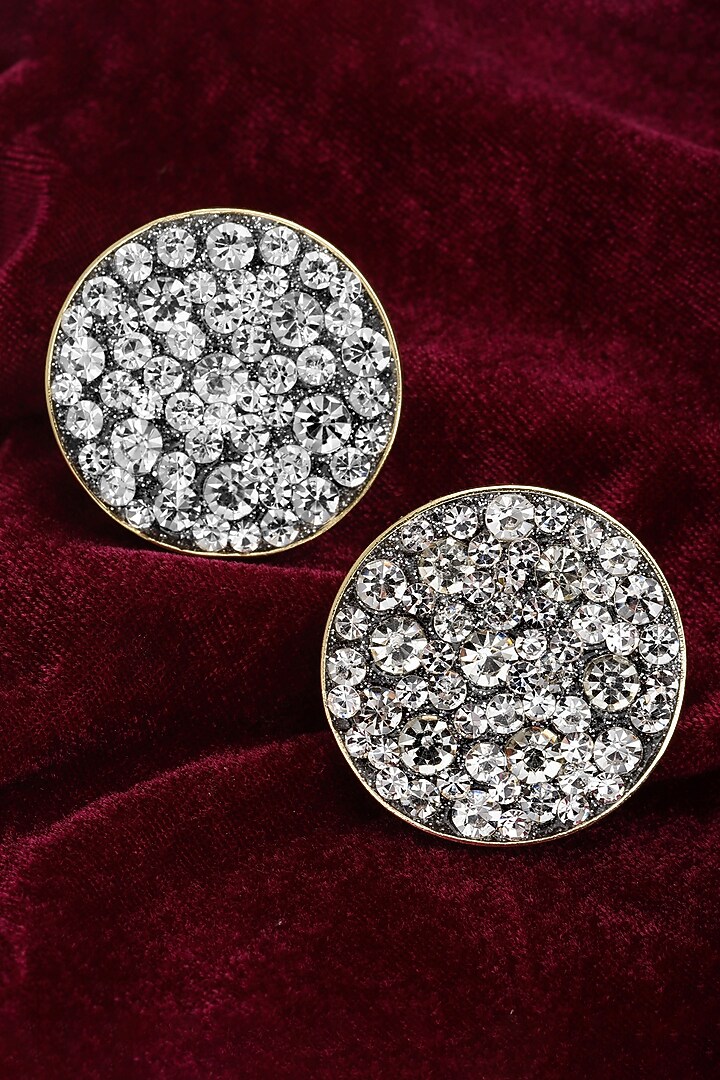 Gold Finish Crystal Stud Earrings by Bijoux By Priya Chandna at Pernia's Pop Up Shop