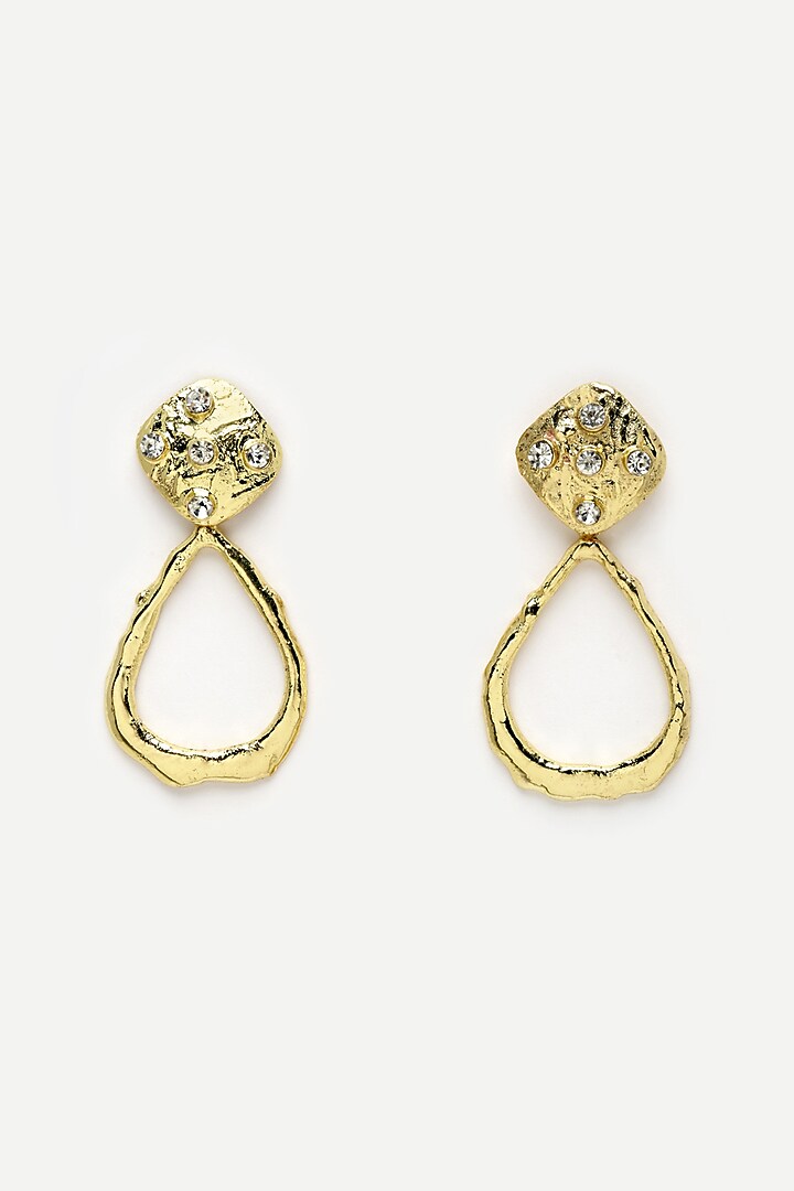 Gold Finish Crystal Hammered Dangler Earrings by Bijoux By Priya Chandna at Pernia's Pop Up Shop