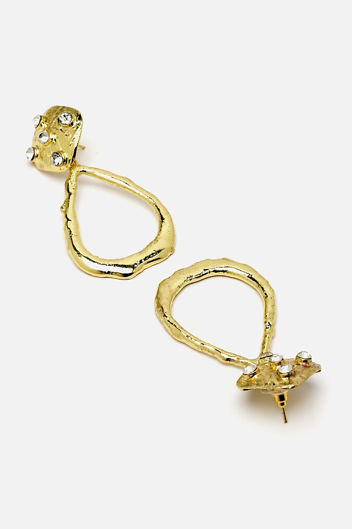 Gold Finish Crystal Hammered Dangler Earrings by Bijoux By Priya Chandna at Pernia's Pop Up Shop