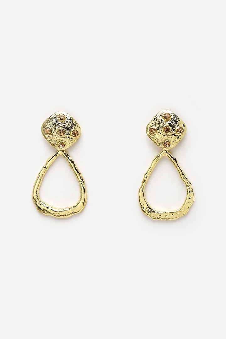 Gold Finish Crystal Hammered Dangler Earrings by Bijoux By Priya Chandna at Pernia's Pop Up Shop