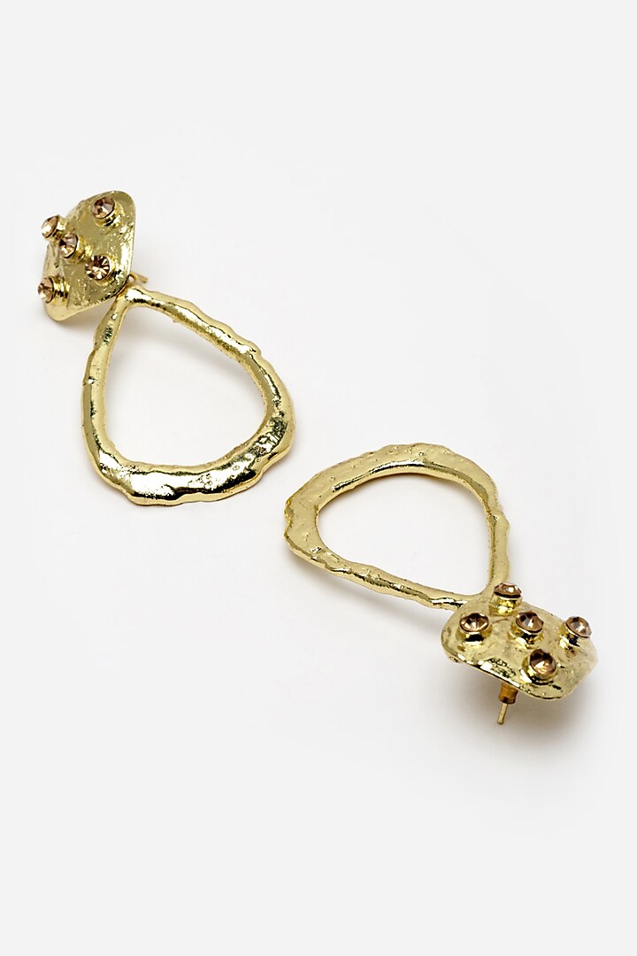 Gold Finish Crystal Hammered Dangler Earrings by Bijoux By Priya Chandna at Pernia's Pop Up Shop
