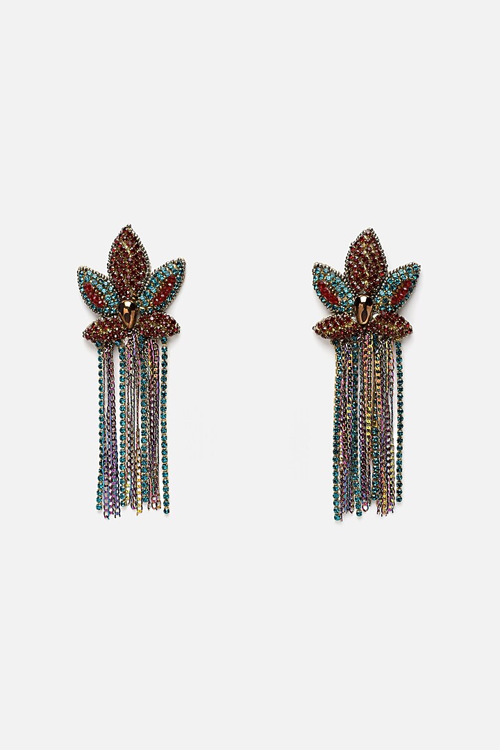 Gold Finish Multi-Colored Crystal Dangler Earrings by Bijoux By Priya Chandna at Pernia's Pop Up Shop