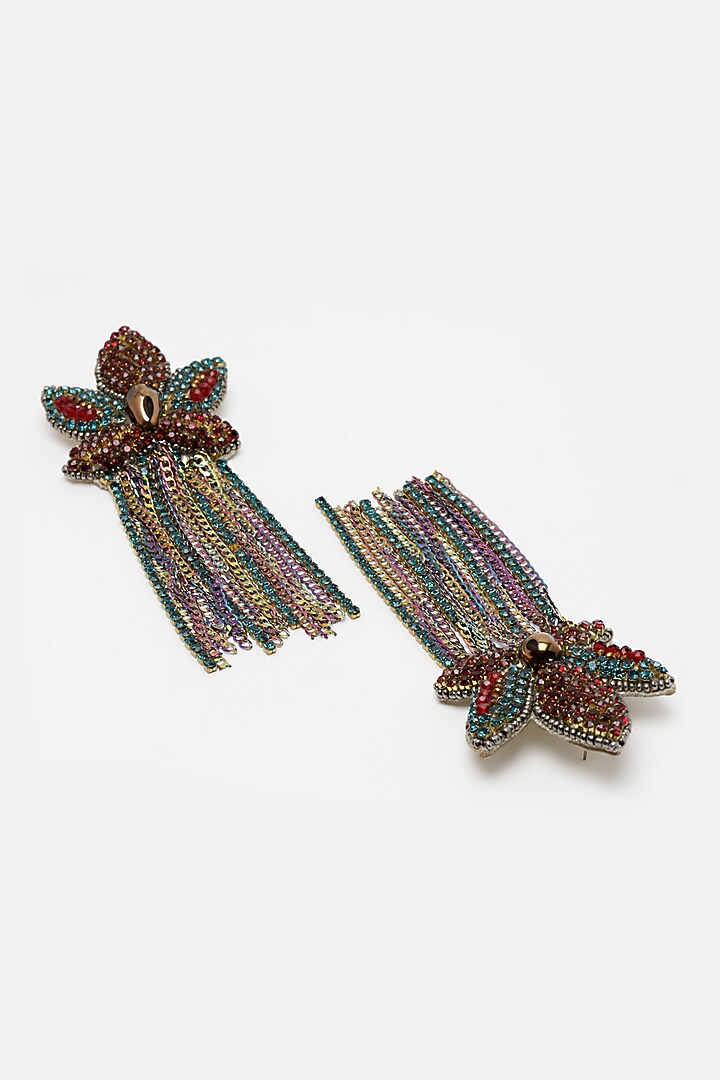 Gold Finish Multi-Colored Crystal Dangler Earrings by Bijoux By Priya Chandna at Pernia's Pop Up Shop