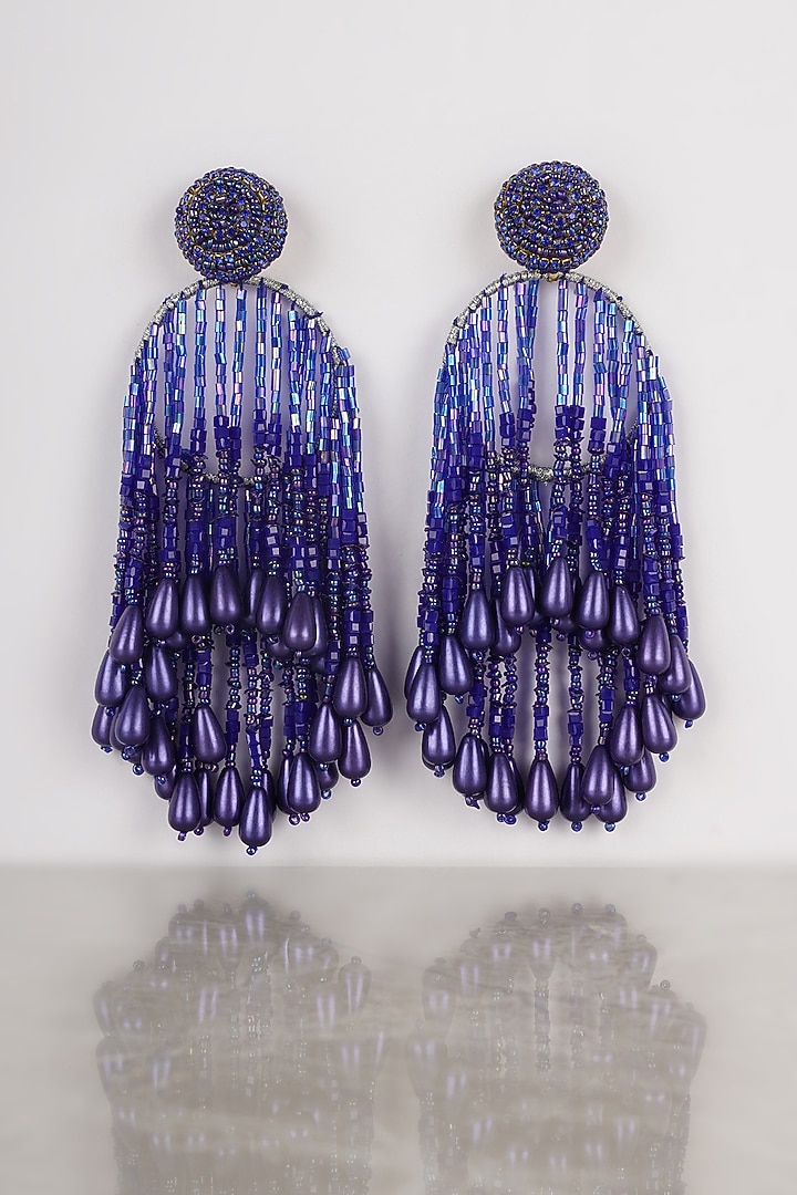 Blue Crystal & Pearl Dangler Earrings by Bijoux By Priya Chandna at Pernia's Pop Up Shop