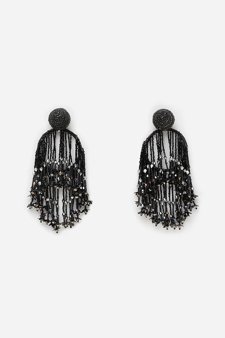 Black Crystal & Glass Beaded Dangler Earrings by Bijoux By Priya Chandna at Pernia's Pop Up Shop