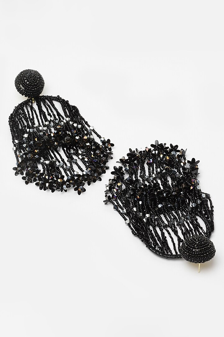 Black Crystal & Glass Beaded Dangler Earrings by Bijoux By Priya Chandna at Pernia's Pop Up Shop