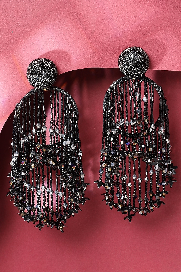 Black Crystal & Glass Beaded Dangler Earrings by Bijoux By Priya Chandna at Pernia's Pop Up Shop