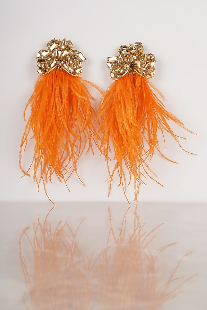 Gold Finish Crystal Dangler Earrings by Bijoux By Priya Chandna at Pernia's Pop Up Shop