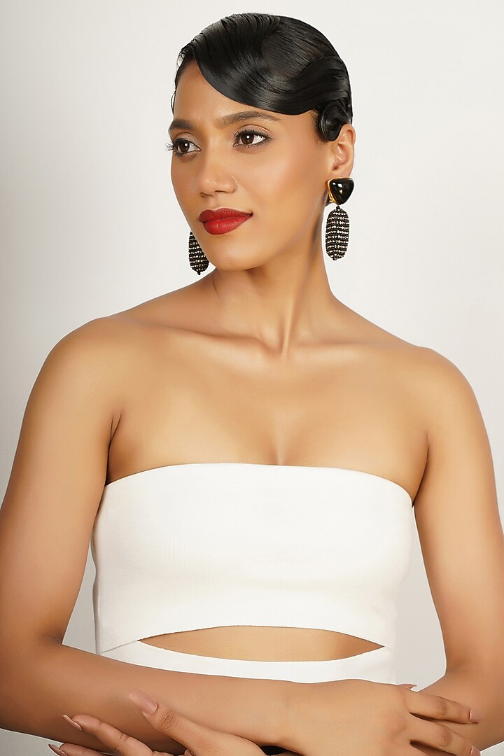 Black Crystal Dangler Earrings by Bijoux By Priya Chandna at Pernia's Pop Up Shop
